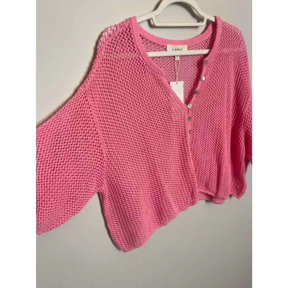 $99 l*space Coast is clear pink crochet beach coverup top NWT XL - Picture 14 of 14